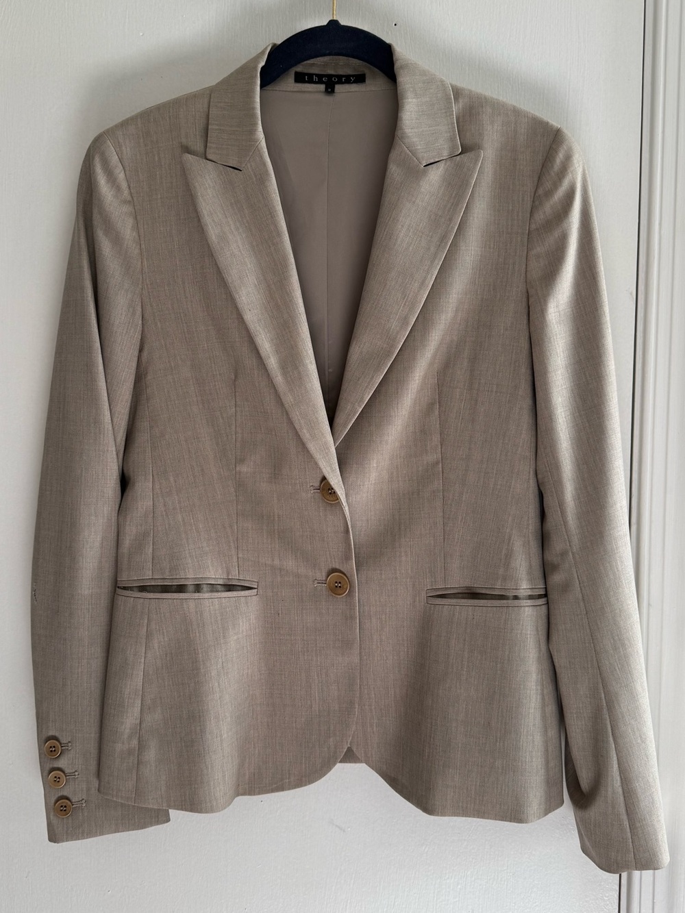 Theory Wool Taupe Two-Button Women's Blazer (small tear on one sleeve) Size 2